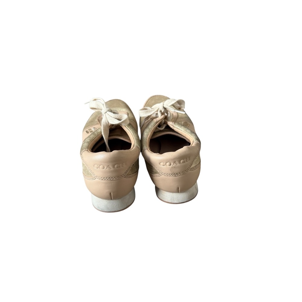 Coach Womens Gold Metallic and Beige Leather Low Top Lace Up Sneakers Size‎ 8 - Picture 3 of 8